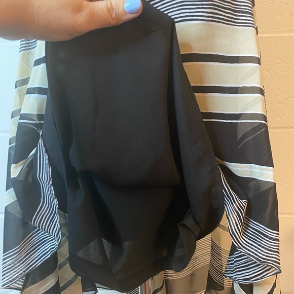 MM Couture by Miss Me Tan Black Stripe Strapless Party Cocktail Dress - Picture 6 of 11